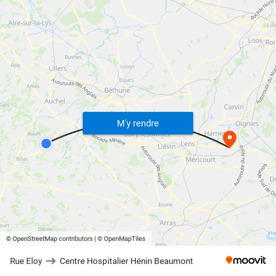 Rue Eloy to Centre Hospitalier Hénin Beaumont map