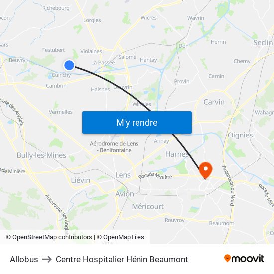 Allobus to Centre Hospitalier Hénin Beaumont map