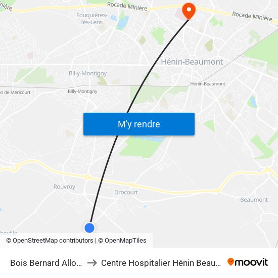 Bois Bernard Allobus to Centre Hospitalier Hénin Beaumont map