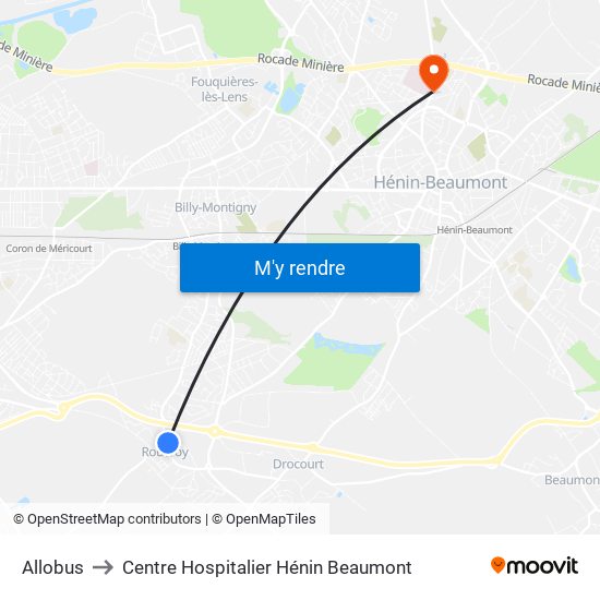 Allobus to Centre Hospitalier Hénin Beaumont map