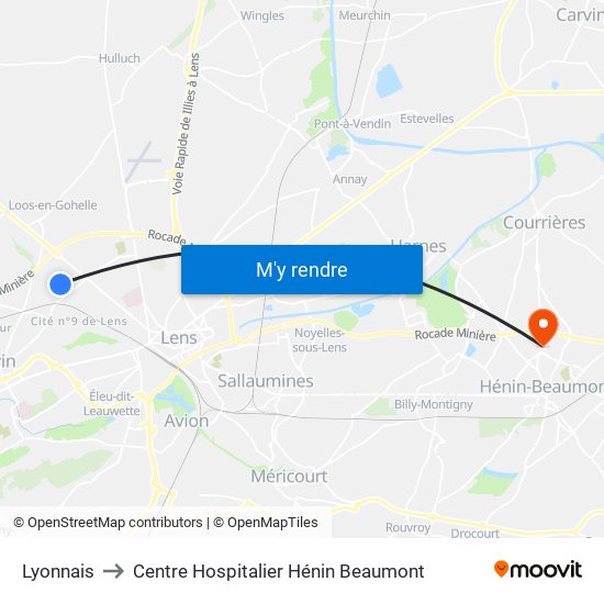 Lyonnais to Centre Hospitalier Hénin Beaumont map