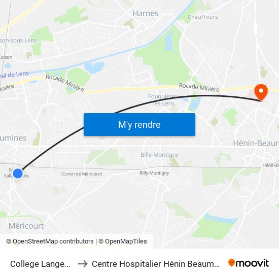 College Langevin to Centre Hospitalier Hénin Beaumont map