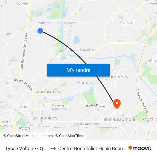 Lycee Voltaire - Quai F to Centre Hospitalier Hénin Beaumont map