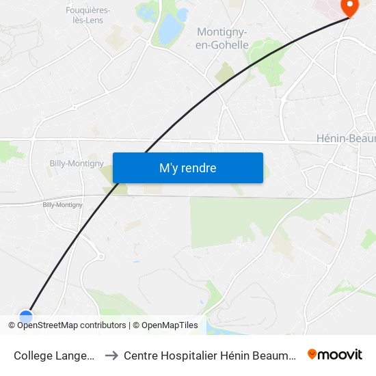 College Langevin to Centre Hospitalier Hénin Beaumont map