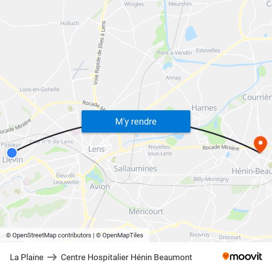 La Plaine to Centre Hospitalier Hénin Beaumont map