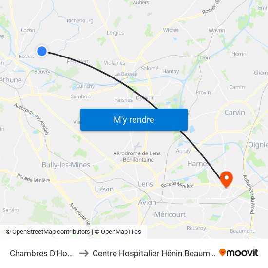 Chambres D'Hotes to Centre Hospitalier Hénin Beaumont map