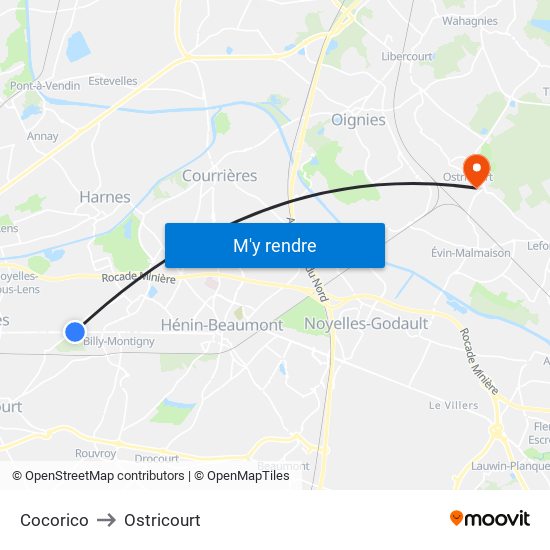 Cocorico to Ostricourt map