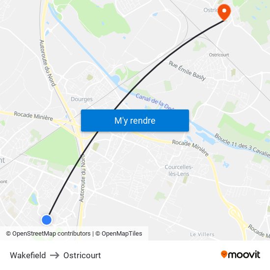 Wakefield to Ostricourt map