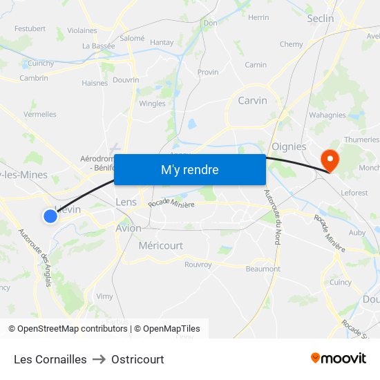 Les Cornailles to Ostricourt map