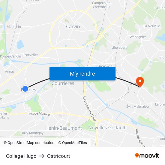 College Hugo to Ostricourt map