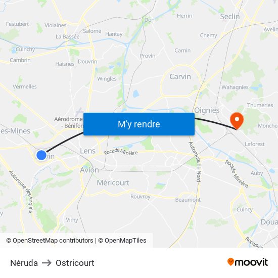 Néruda to Ostricourt map