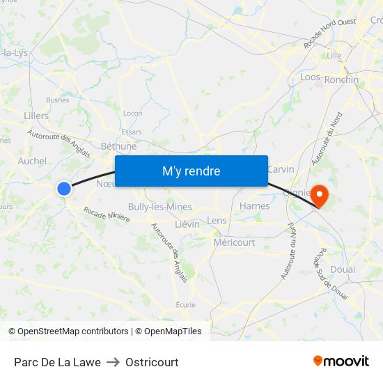 Parc De La Lawe to Ostricourt map