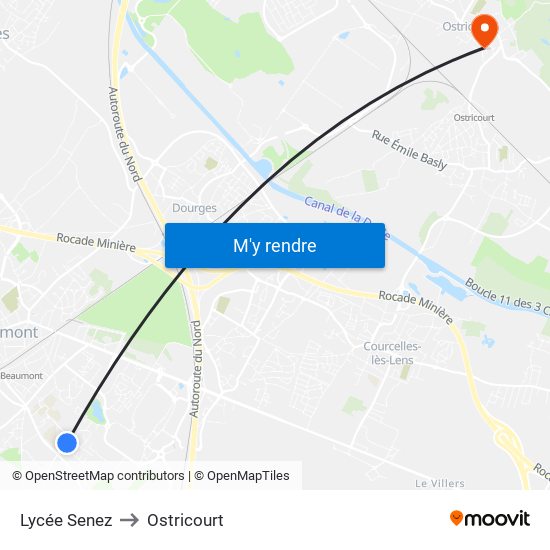 Lycée Senez to Ostricourt map