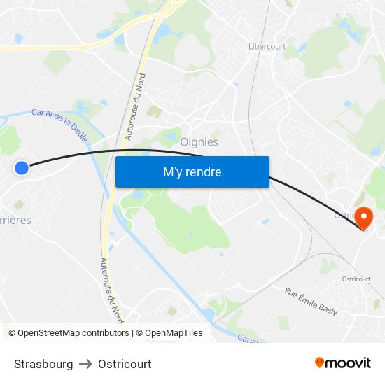 Strasbourg to Ostricourt map