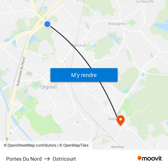 Portes Du Nord to Ostricourt map