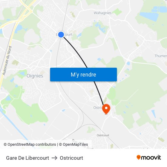 Gare De Libercourt to Ostricourt map