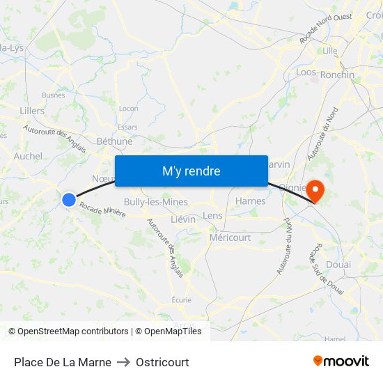 Place De La Marne to Ostricourt map