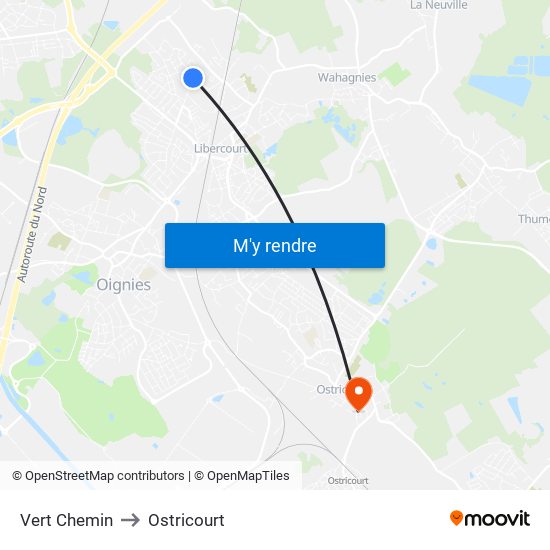 Vert Chemin to Ostricourt map