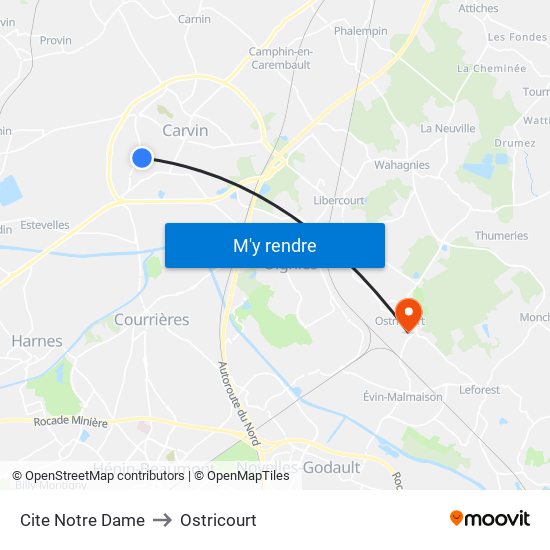 Cite Notre Dame to Ostricourt map