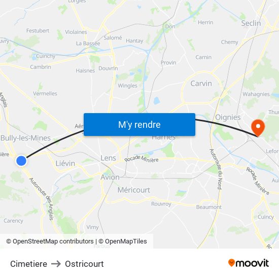 Cimetiere to Ostricourt map