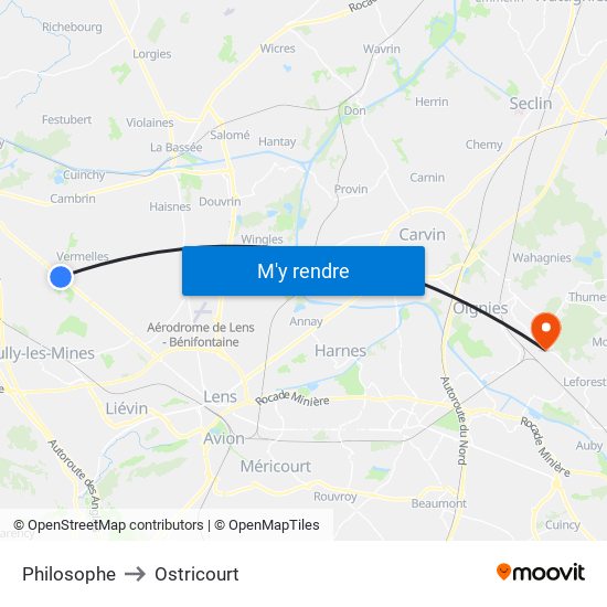 Philosophe to Ostricourt map
