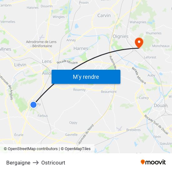 Bergaigne to Ostricourt map