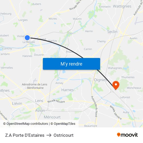 Z.A Porte D'Estaires to Ostricourt map