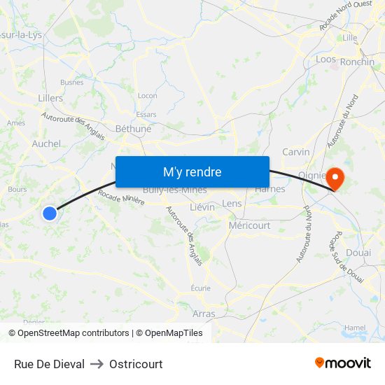 Rue De Dieval to Ostricourt map