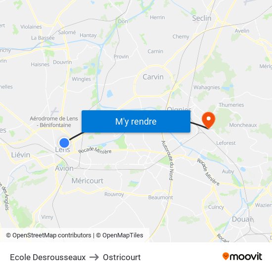 Ecole Desrousseaux to Ostricourt map