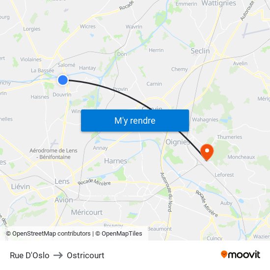 Rue D'Oslo to Ostricourt map