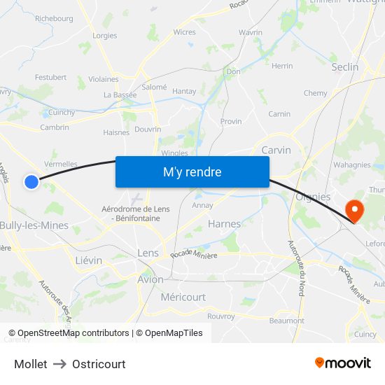 Mollet to Ostricourt map