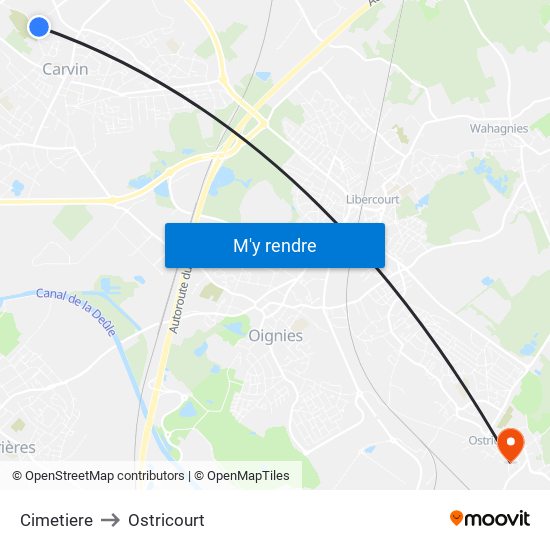 Cimetiere to Ostricourt map