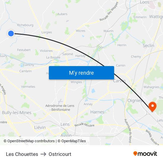 Les Chouettes to Ostricourt map