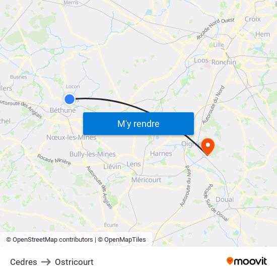 Cedres to Ostricourt map