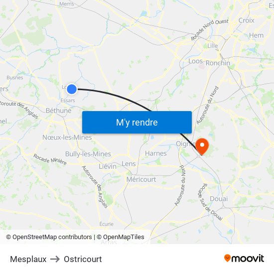 Mesplaux to Ostricourt map