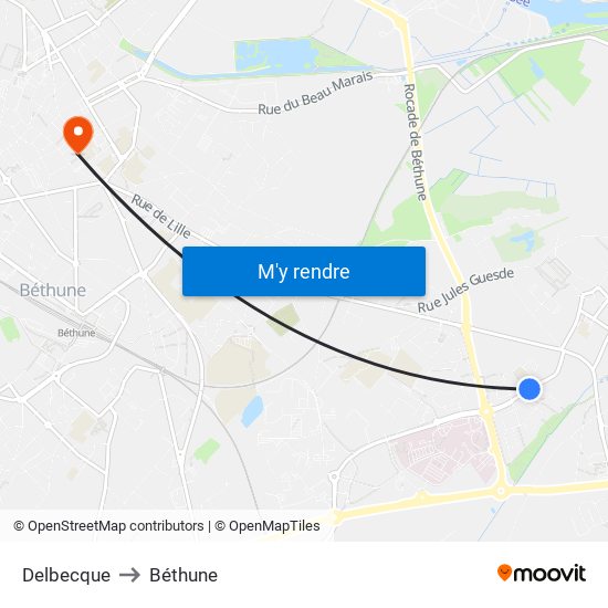 Delbecque to Béthune map