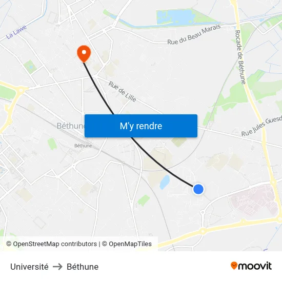 Université to Béthune map