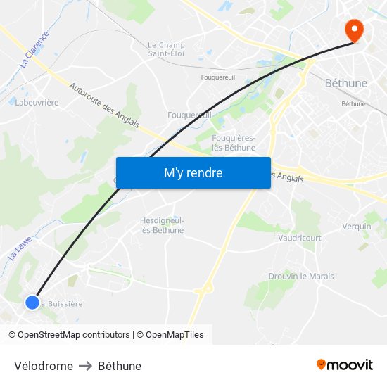 Vélodrome to Béthune map