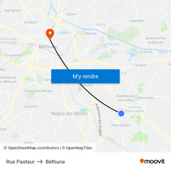 Rue Pasteur to Béthune map