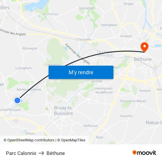 Parc Calonnix to Béthune map