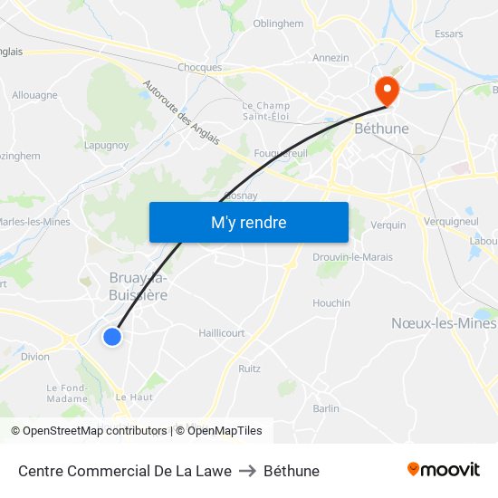 Centre Commercial De La Lawe to Béthune map