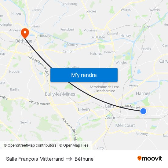 Salle François Mitterrand to Béthune map