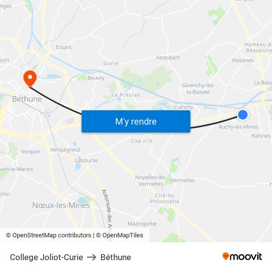 College Joliot-Curie to Béthune map