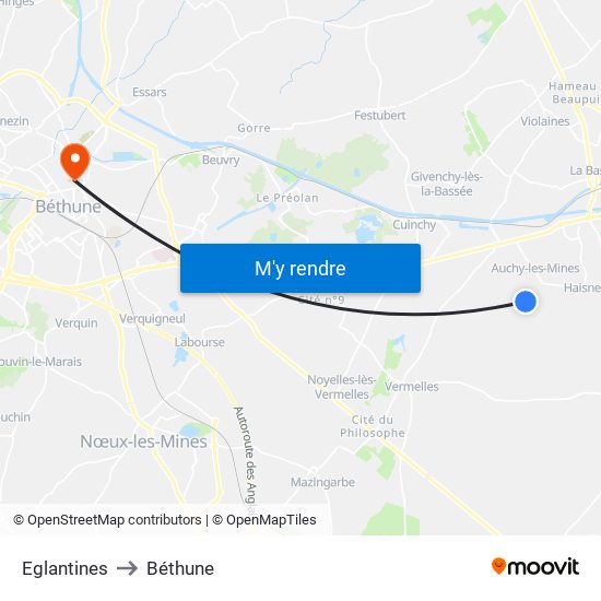 Eglantines to Béthune map