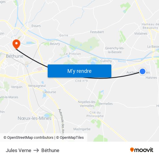Jules Verne to Béthune map