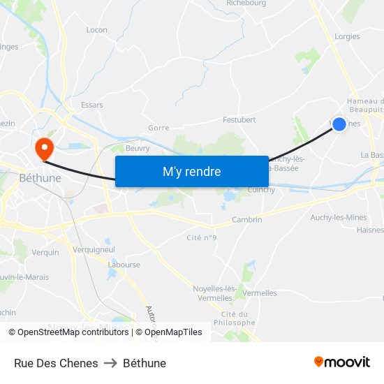 Rue Des Chenes to Béthune map