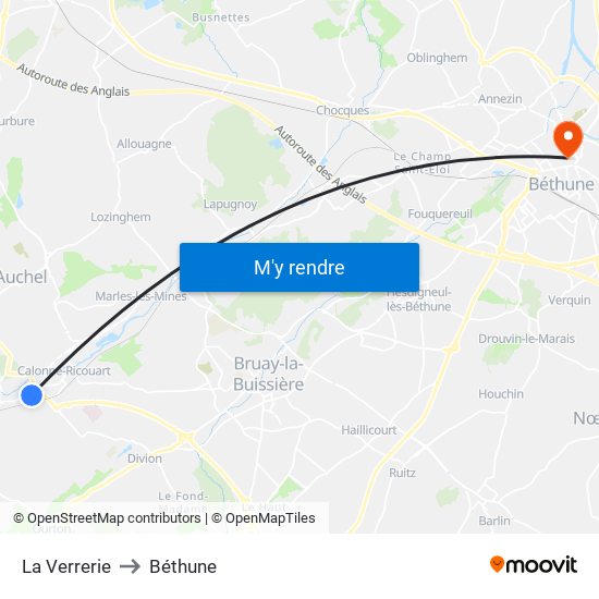 La Verrerie to Béthune map
