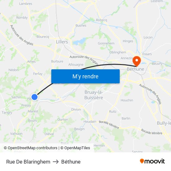 Rue De Blaringhem to Béthune map