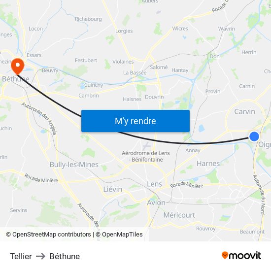 Tellier to Béthune map