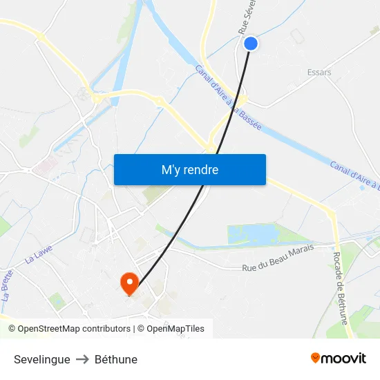 Sevelingue to Béthune map